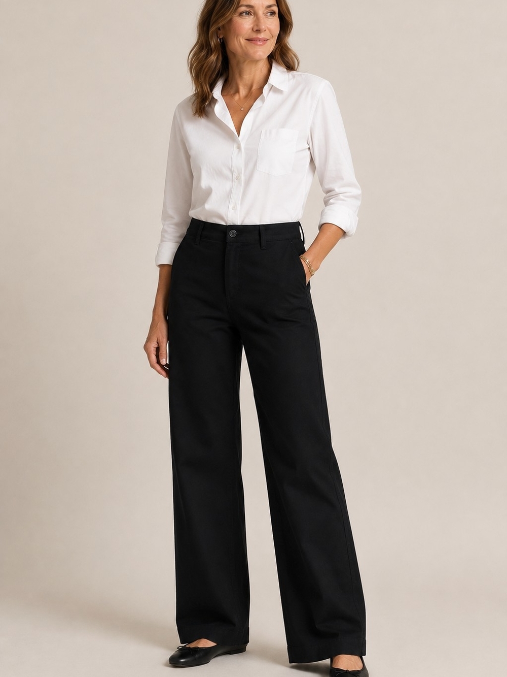 NWT Lauren Ralph Lauren Black Wide Leg Pants Size 12 Stretch